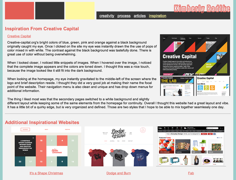 Creativity Website Secondary Page