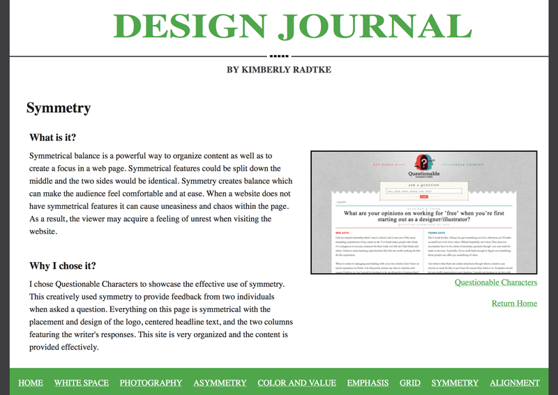 Design Journal Website Secondary Page